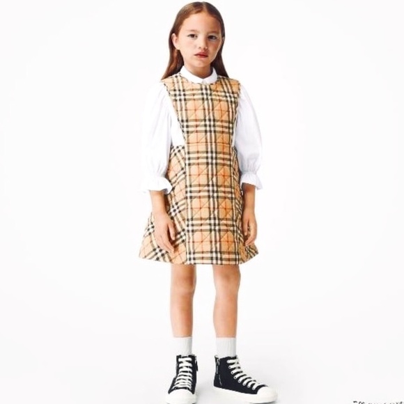 Burberry Girls 2T Quilted Archive Beige Vintage Check Diamond  Pattern Dress 2T - Picture 1 of 7